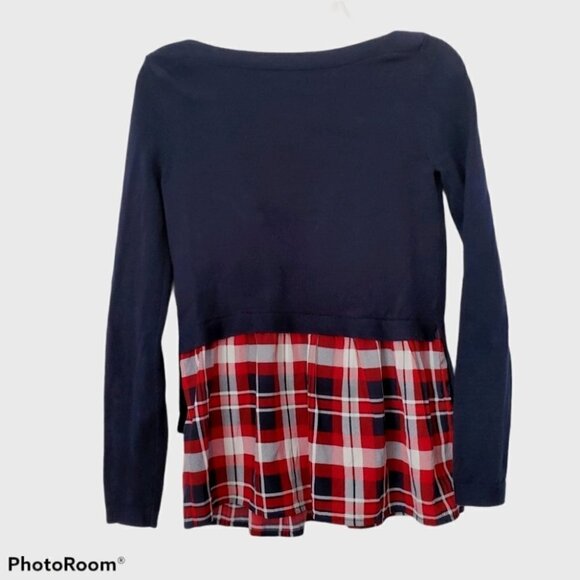 Tommy Hilfiger Navy Knit to Plaif woven sweater - Picture 3 of 3